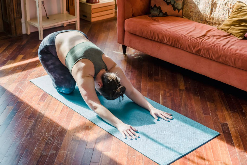 Wellness industry shift to practices illustrated through daily yoga routine at home