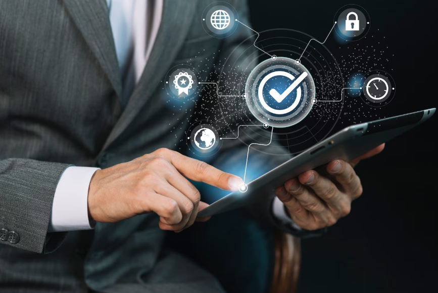 digital trust signals shown through security icons and cues on a tablet interface